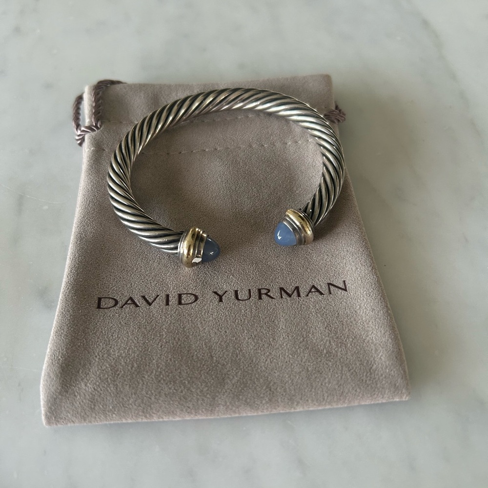 David Yurman Classic Cable Sterling Silver & 14K Gold Chalcedony Cuff Bracelet